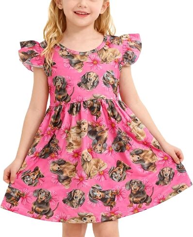 Toddler Girl Dress Casual Chicken Print Ruffle Outfit Dress Summer Clothes 2-8Y in Saudi Arabia
