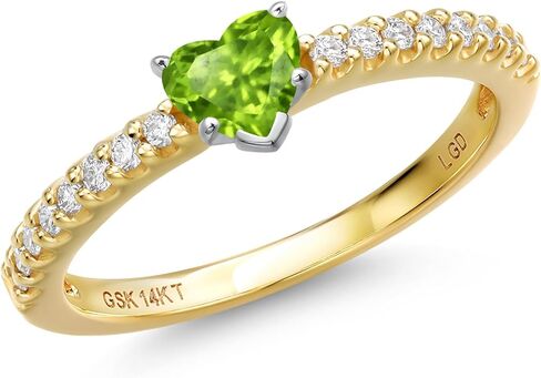 Gem Stone King 14K Two Tone Gold Heart Shape Gemstone Birthstone and Lab Grown Diamond Engagement Ring | Heart Shape 5MM and Round 1.3MM | Wedding Anniversary Promise Gold Ring For Women | Size 5 to 9 in Saudi Arabia