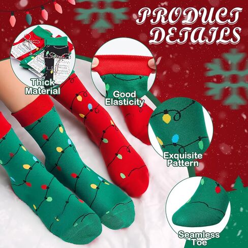 24 Pairs Christmas Light Bulb Socks Bulk Men Women Holiday Sock with Gift Tags Xmas Fun Novelty Colorful Socks Christmas Appreciation Gifts Warm Winter Gifts for Coworker, Stocking Stuffers in Saudi Arabia