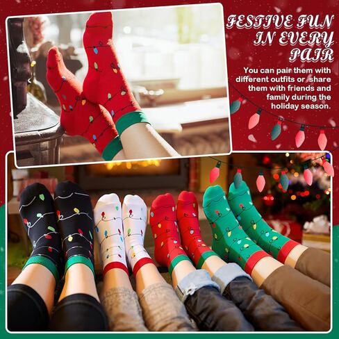 24 Pairs Christmas Light Bulb Socks Bulk Men Women Holiday Sock with Gift Tags Xmas Fun Novelty Colorful Socks Christmas Appreciation Gifts Warm Winter Gifts for Coworker, Stocking Stuffers in Saudi Arabia