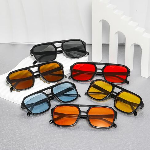 6 Pieces Retro 70s Square Aviator Sunglasses for Women Men Vintage Flat Frame Classic Rectangle Sunglasses in Saudi Arabia