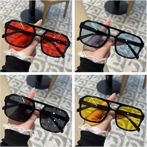 6 Pieces Retro 70s Square Aviator Sunglasses for Women Men Vintage Flat Frame Classic Rectangle Sunglasses in Saudi Arabia
