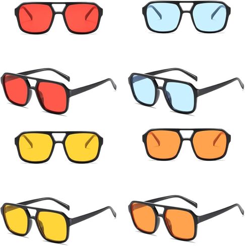 6 Pieces Retro 70s Square Aviator Sunglasses for Women Men Vintage Flat Frame Classic Rectangle Sunglasses in Saudi Arabia