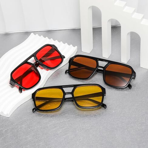 6 Pieces Retro 70s Square Aviator Sunglasses for Women Men Vintage Flat Frame Classic Rectangle Sunglasses in Saudi Arabia