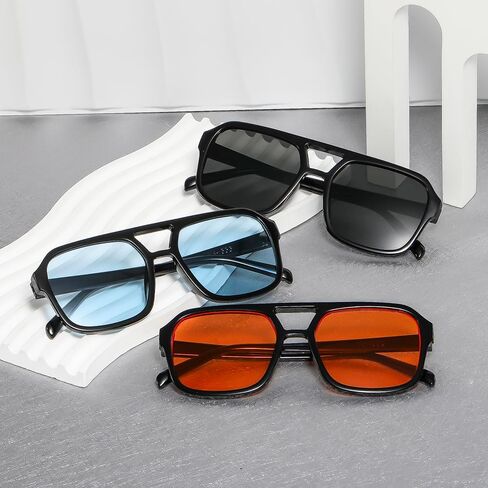 6 Pieces Retro 70s Square Aviator Sunglasses for Women Men Vintage Flat Frame Classic Rectangle Sunglasses in Saudi Arabia
