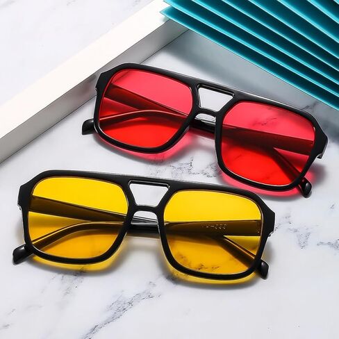 6 Pieces Retro 70s Square Aviator Sunglasses for Women Men Vintage Flat Frame Classic Rectangle Sunglasses in Saudi Arabia