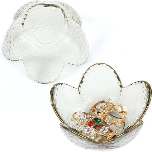 Flower Ring Dish Jewelry Tray Small Trinket Dishes Glass Jewelry Dish Tray Nightstand Jewellery Ring Holder Dishes Bathroom Jewelrys Plate Bowl Aesthetic Room Decor for Women Men Gift in Saudi Arabia