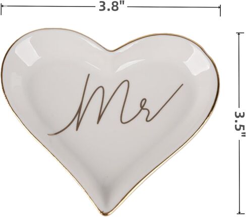 2PCS Heart Shaped Mr. and Mrs. Ring Dish Ceramic Jewelry Ring Tray Holder for Engagement, Wedding, and Bridal Shower Gifts in Saudi Arabia