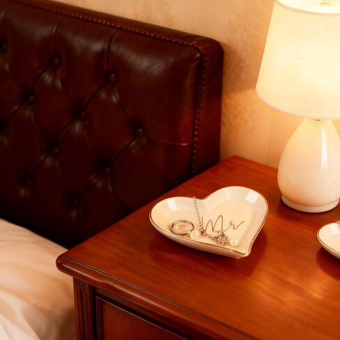2PCS Heart Shaped Mr. and Mrs. Ring Dish Ceramic Jewelry Ring Tray Holder for Engagement, Wedding, and Bridal Shower Gifts in Saudi Arabia