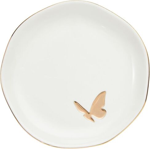 InnoBeta Butterfly Gifts for Women Adults, Ceramic Jewelry Tray, Decorative Trinket Dish for Rings Earrings Necklaces Bracelet Watch Keys, 4.75", White Surface Gold in Saudi Arabia