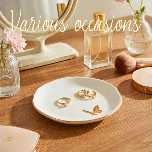 InnoBeta Butterfly Gifts for Women Adults, Ceramic Jewelry Tray, Decorative Trinket Dish for Rings Earrings Necklaces Bracelet Watch Keys, 4.75", White Surface Gold in Saudi Arabia