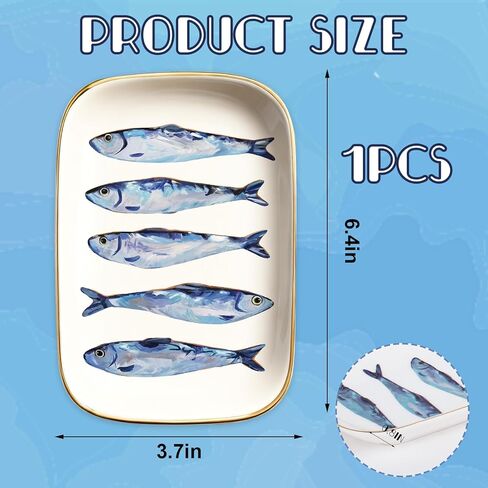 Sardines Trinket Tray Ceramic Jewelry Dish Aesthetic Fish Decorative Key Tray for Home Bathroom Dresser Table Countertop Decoration in Saudi Arabia