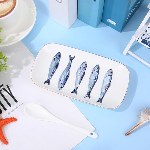 Sardines Trinket Tray Ceramic Jewelry Dish Aesthetic Fish Decorative Key Tray for Home Bathroom Dresser Table Countertop Decoration in Saudi Arabia