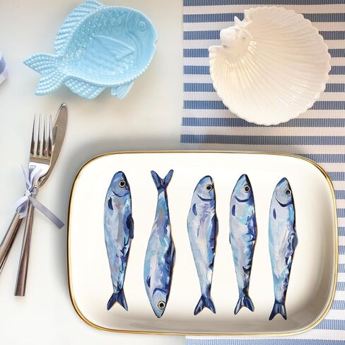 Sardines Trinket Tray Ceramic Jewelry Dish Aesthetic Fish Decorative Key Tray for Home Bathroom Dresser Table Countertop Decoration in Saudi Arabia