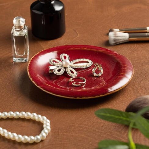 Ceramic Jewelry Tray Decorative Ring Holder and Trinket Dish for Women Wedding Engagement Birthday Gift for Her Jewelry Organizer Vanity Tray (red) in Saudi Arabia
