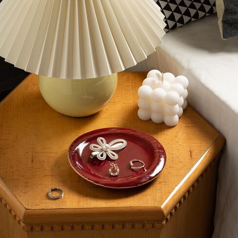 Ceramic Jewelry Tray Decorative Ring Holder and Trinket Dish for Women Wedding Engagement Birthday Gift for Her Jewelry Organizer Vanity Tray (red) in Saudi Arabia