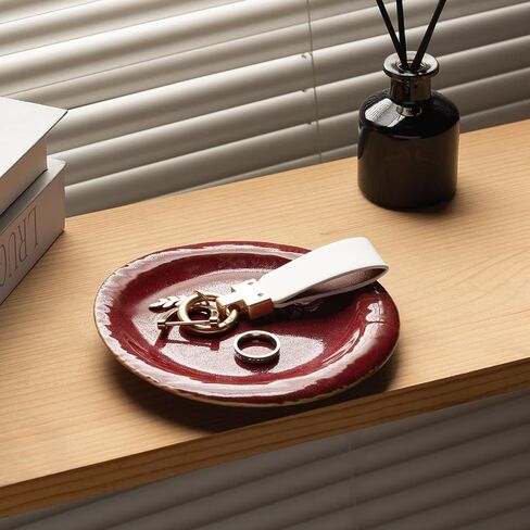 Ceramic Jewelry Tray Decorative Ring Holder and Trinket Dish for Women Wedding Engagement Birthday Gift for Her Jewelry Organizer Vanity Tray (red) in Saudi Arabia