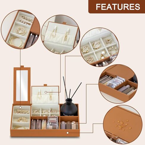 Jewelry Organizer Tray with See-Through Flip Lid, Drawer Storage & Desktop Display Case for Earrings, Necklaces, Rings, Brooches, Multi-Compartment Dust-Proof Vanity Organizer in Saudi Arabia