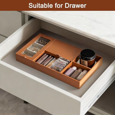 Jewelry Organizer Tray with See-Through Flip Lid, Drawer Storage & Desktop Display Case for Earrings, Necklaces, Rings, Brooches, Multi-Compartment Dust-Proof Vanity Organizer in Saudi Arabia