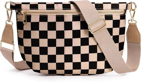 KALIDI Checkered Crossbody Bags for Women Travel Flat Fanny Packs for Woman Men Nylon Cross Body Purse Fashion Belt Bum Bag in Saudi Arabia