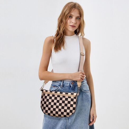 KALIDI Checkered Crossbody Bags for Women Travel Flat Fanny Packs for Woman Men Nylon Cross Body Purse Fashion Belt Bum Bag in Saudi Arabia