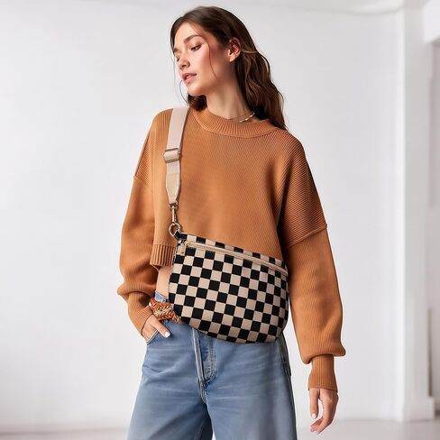 KALIDI Checkered Crossbody Bags for Women Travel Flat Fanny Packs for Woman Men Nylon Cross Body Purse Fashion Belt Bum Bag in Saudi Arabia