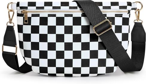 KALIDI Checkered Crossbody Bags for Women Travel Flat Fanny Packs for Woman Men Nylon Cross Body Purse Fashion Belt Bum Bag in Saudi Arabia