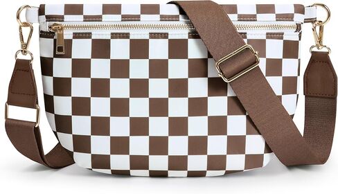 KALIDI Checkered Crossbody Bags for Women Travel Flat Fanny Packs for Woman Men Nylon Cross Body Purse Fashion Belt Bum Bag in Saudi Arabia