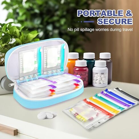 Weekly Pill Organizer 2 Times a Day - Timueetech A6 Waterproof 14 Pill Pouch Bags for Travel, BPA-Free Medicine Storage with Labels & Self-Sealing Design for Vitamins and Supplements, Blue in Saudi Arabia