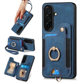 بالنسبة إلى Samsung Galaxy S25 Ultra Case مع حامل بطاقة للمرأة ، Pu Leather Flip Folio Wallet Case ، RFID Ring Ring Holder Kickstand Strap Cover Magnetic Scenter in Kuwait