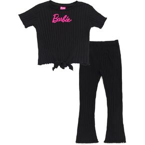 Barbie Girls Cropped Ribbed T-Shirt and Flare Pants Outfit Set Toddler to Big Kid Sizes (4T - 14-16) in Saudi Arabia