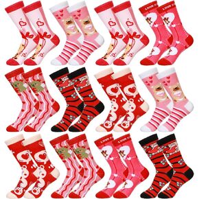 12 Pair Valentine's Day Socks for Women, Heart Love Bear Lip Cupid Rose Gift Patterned Socks for Mom Friends Sister (Bear) in Kuwait
