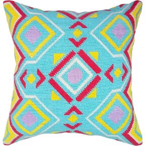 Howie's Needlepoint Needlepoint Kits for Adults, Pillow Front Cross Stitch Kit with Embroidery Pattern on Canvas, Yarn, 2 Needles and Instruction, 16 x 16inch(Colourful Geometry) in Kuwait