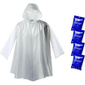 عدادات المطر القابلة للتخلص من Zeno للبالغين - صافي العباءات مع الأكمام والغطاء ، والضغوط والواضحة ، معطف الطوارئ - Poncho - Ponchos البالغ - المشي لمسافات طويلة الأمطار ، التخييم ، (حزمة من 4) in Kuwait