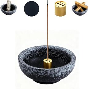 Japanese Ceramic Incense Burner, Handmade Zen Incense Holder with 9-Hole Brass Stick Holder, Ash Catcher Bowl for Meditation, Smudging, Aromatherapy, and Home Decor in Saudi Arabia
