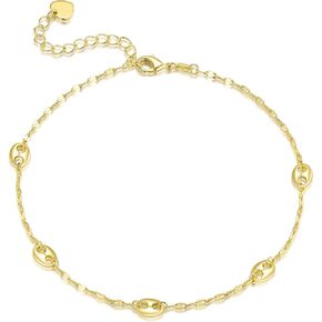 14K Gold Anklets for Women Gold Ankle Bracelets for Women Anklet for Womens Simple Design with Uniquely Oval Connectors Beach Boho Ankle Bracelet for Womens Adjustable (9.6-11) in in Saudi Arabia