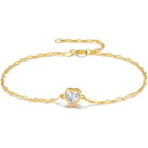 SISGEM 14k Gold Heart Created Moissanite Ankle Bracelet for Women, 14kt Anklet Gifts for Her, 9.4"-11.0" in Saudi Arabia