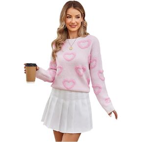Women's 3D Floral Appliques Crewneck Sweaters Long Sleeve Drop Shoulder Pullovers Elegant Knit Tops in Kuwait