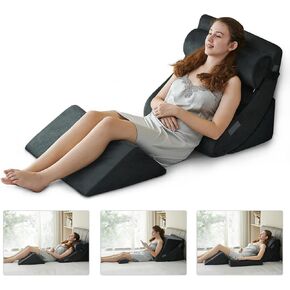 Ganaver 4pcs Orthopedic Bed Wedge Pillow Set Post Surgery Relaxing Back Adjustable Head Support Cushion Triangle Memory Foam Pillow for Acid Reflux Sleeping Reading Leg Elevation Snoring in Saudi Arabia