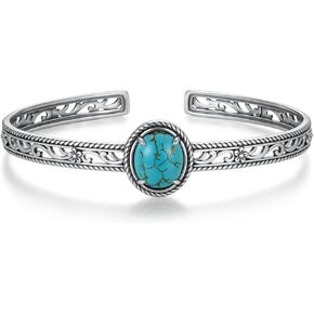 Genuine Turquoise Bracelets for Women 925 Sterling Silver Boho Style Adjustable Bangle Cuff Bracelet Western Nature Gemstone Turquoise Bracelets Jewelry for Women in Kuwait