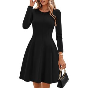 ZESICA Womens Long Sleeve Mini Dress 2026 Fall Crewneck Pleated Babydoll A Line Flowy Wedding Party Short Dresses in Saudi Arabia