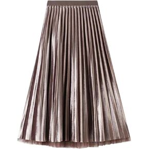 Women's Two-Way High Waist Pleated Skirt Fleece to Mesh for Day and Night in Kuwait