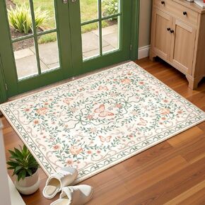 GarveeHome Washable Floral Area Rug 5x7 for Living Room Non Slip Bedroom Rug Soft Stain Resistant Large Dining Room Throw Carpet Low Pile Black Bow Rugs Butterfly Flower Carpet for Nursery Entry, 5x7 in Kuwait