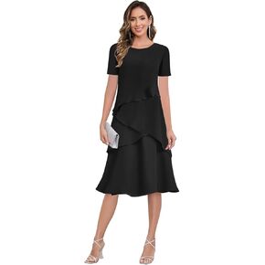 فساتين أم العروس بطول الشاي للنساء فستان رسمي مكشكش من الشيفون لحفلات الزفاف in Kuwait