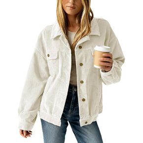 Women's Corduroy Shacket Oversized Jacket Vintage Button Down Shirt Jacket with Chest Pockets Fall Winter Layering in Saudi Arabia