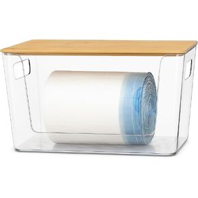 2 حزمة صناديق تخزين قابلة للتكديس مع أغطية الخيزران ، وحاويات تخزين بلاستيكية مع مقبض ، مثالية للمخزن ، الحمام ، المطبخ ، خزانة ، خزانة ، منظم الثلاجة والتخزين in Kuwait