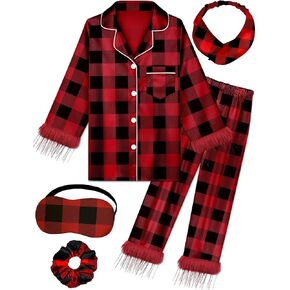 2 قطعة الاطفال بيجامة من الحرير الفتيات بيجامة من الساتان مجموعة طويلة الأكمام مع الريش حريري PJS زر أسفل ملابس خاصة الزي in Kuwait