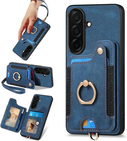 for Samsung Galaxy S25 Ultra Case with Card Holder for Woman Man,PU Leather Flip Folio Wallet Case,RFID Blocking Ring Holder Kickstand Wrist Strap Magnetic Protective Cover for Galaxy S25 Ultra Purple in Kuwait