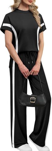 XIEERDUO Women's Side Slit Lounge Sets 2 Piece Travel Outfits Wide Leg Loungewear Fashion Mock Neck Tracksuits S-3XL in Saudi Arabia