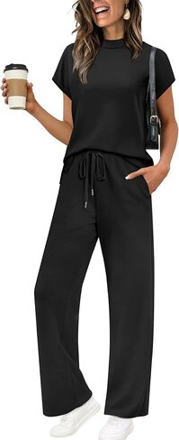 XIEERDUO Women's Side Slit Lounge Sets 2 Piece Travel Outfits Wide Leg Loungewear Fashion Mock Neck Tracksuits S-3XL in Saudi Arabia